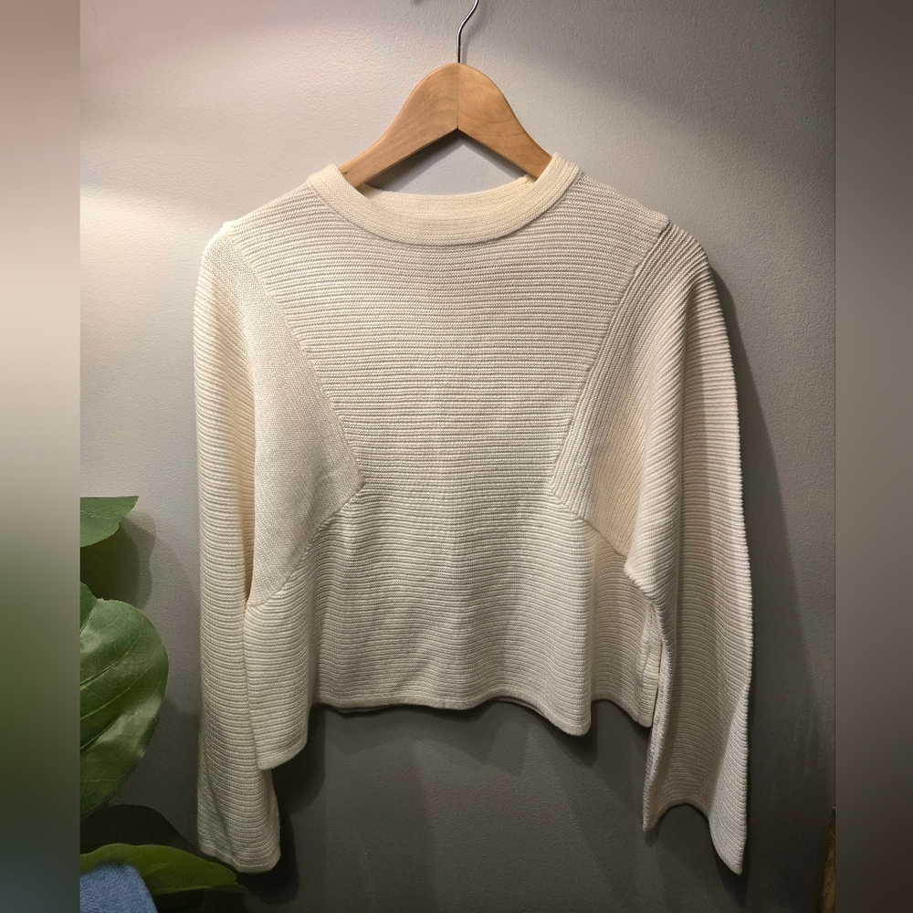 Women's Topshop Off-White Ribbed Knit Cropped Pullover Sweater